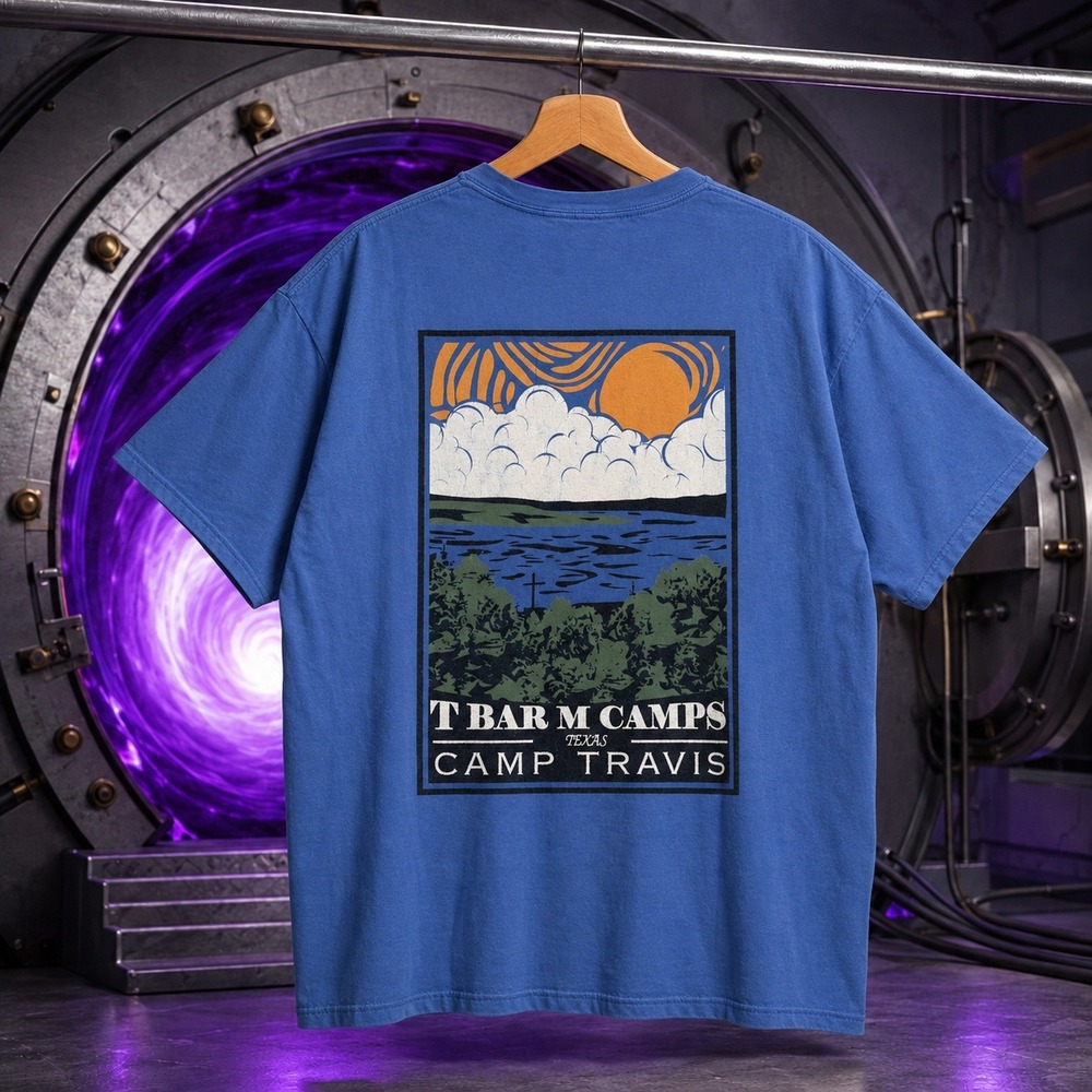 Comfort Colors‎ T Bar M Camps Travis Texas Tee Blue Large Mens Short Sleeve